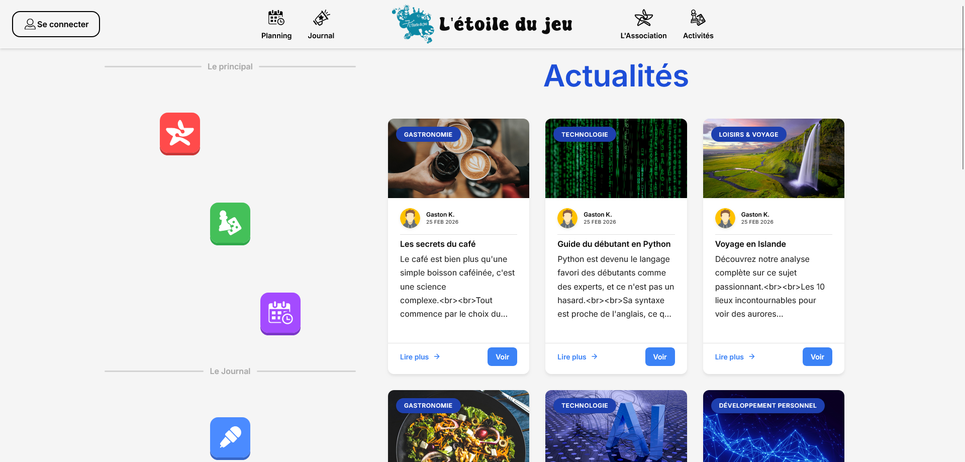 Aperçu du site de l'association L'Étoile du jeu